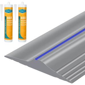 ToLanbbt 20Ft/6M Universal Garage Threshold Seal Strip with 300ml Black Sealants/Adhesives, Garage Door Bottom Weatherproof Strip Rubber DIY Weather Stripping Replacement (Grey-Blue Line)