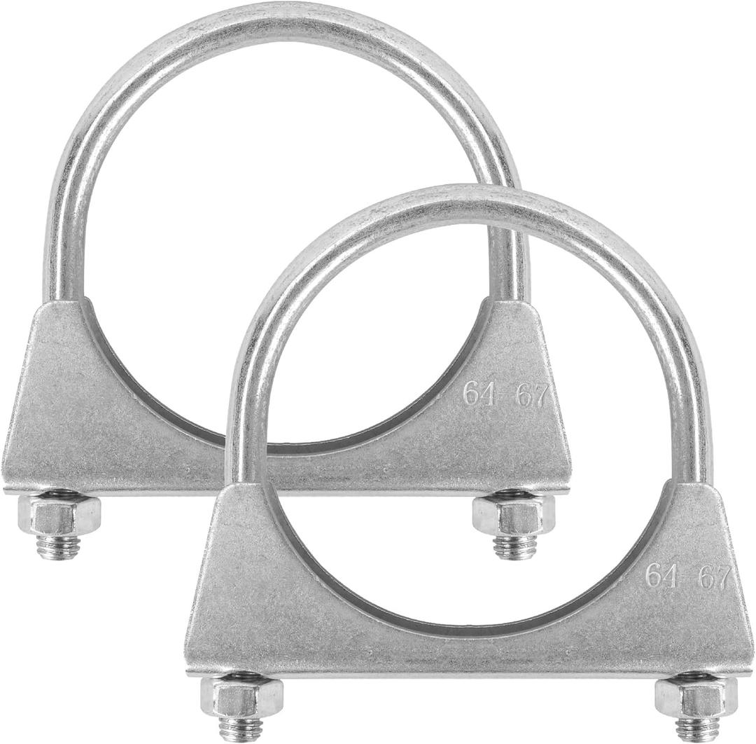 2.5" U-shaped Exhaust Pipe Clamp Mild Steel Muffler Exhaust Clamps with Anti-Rust Coat Pack of 2