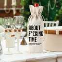 3 x Wedding Wine Bag Engagement Gifts for New Couples, Bridal Shower Gift, Engagement Wine Bottle Bag, Burlap Bottle Bags with Drawstring for Wedding Reception Event Party Dinner - About Time