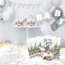 Tenceur 100 Pcs Winter It's a Boy Paper Napkins Forest Adventure Baby Shower Decorations Disposable Napkins Bear Fox Woodland House Shower Paper Towels for Boy Baby Party Supply Table Decor
