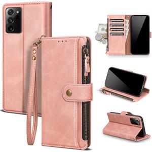 Compatible with Samsung Galaxy Note 20 Ultra 5G Wallet Case with Card Holder RFID Blocking Zipper PU Leather Case Flip Protective Cover Wrist Strap Credit Card Slots Men Women,Rose Gold