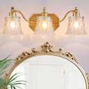 22" Gold Bathroom Light Fixture, 3 Light Brass Vintage Vanity Light, Antique Gold Finish with Crystal Glass Shade, Suit for Bathroom, Bedroom or Hallway