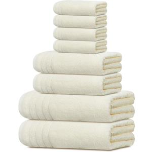 Tens Towels Pack of 8 Towels Set, 2 Extra Large Bath, 2 Hand, 4 Washcloths, 100% Cotton, Lighter Weight, Quicker to Dry, Super Absorbent, Perfect for Bathroom, Cream