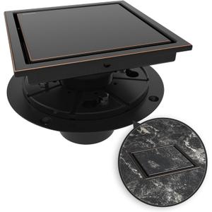 WEBANG 6 Inch Square Shower Drain Bronze Floor Drain with Flange Reversible 2-in-1 Cover Tile Insert Grate Removable SUS304 Stainless Steel CUPC Certified Oil Rubbed Bronze