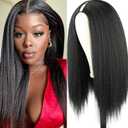 MARYLING Kinky Straight V Part Wig, Synthetic, Clip in, Long Wavy, Glueless, Black, 20INVH (1B)