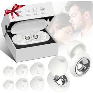 Ear Plugs for Sleeping, 50dB Noise Cancelling Earplugs, Reusable Silicone Ear Plugs with 8 Ear Tips, Soft & Comfortable for Snoring, Concerts, Travel, Work (White)