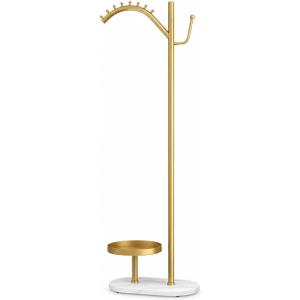 Gold Freestanding Coat Rack, Marble Base, Storage Tray, 70.9 in
70.9 in Gold Iron Coat Rack with Marble Base, Multi-Hook Top, Side Hook, 11.9 in Storage Tray, 300 lb Capacity