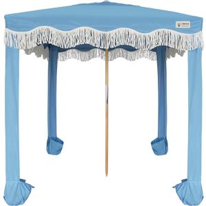 AMMSUN Beach Cabana with Fringe, 7' x 7' Boho Beach Canopy with Tassels, Easy Set up & Premium Wood Pole, Cabana Tent with Sand Pockets, Instant Sun Shade for Sand, Garden, Patio, Blue