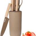 Knife Set, Wiztoynia 6-Piece Coffee Kitchen Knife Set for Home, Anti-Rust Non-stick Stainless Steel Sharp Chef Knife Set with Universal Knife Block for Kitchen, Ergonomical Design (Coffee)