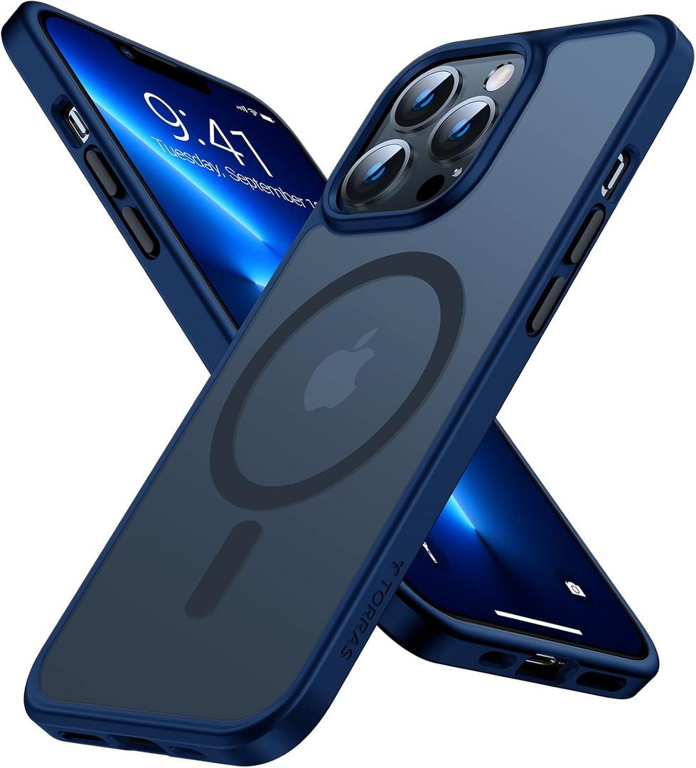TORRAS Magnetic Designed for iPhone 13 Pro Max Case, [Military Grade Drop Tested] [Compatible with MagSafe] Shockproof Translucent Hard Back Soft Slim, Navy Blue