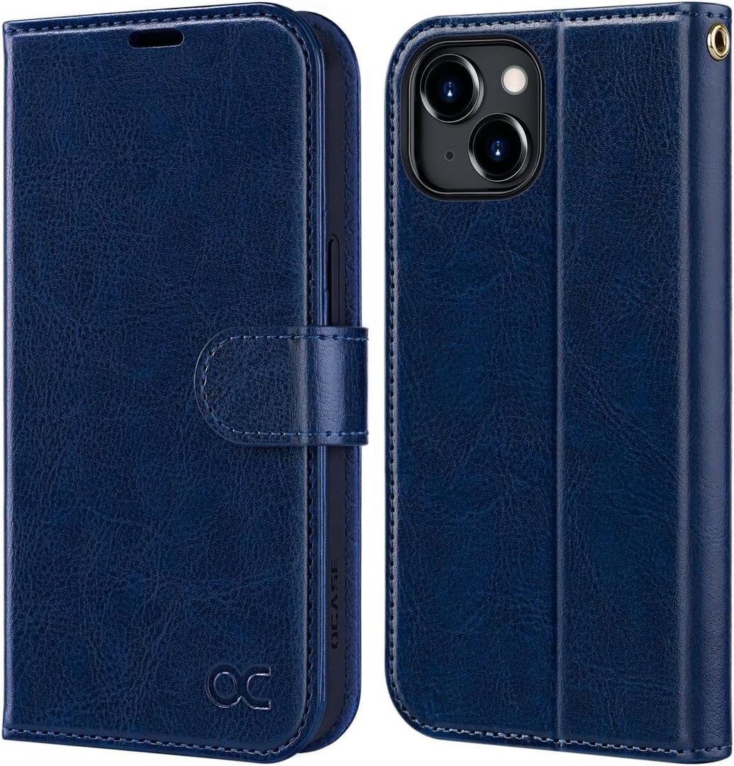 OCASE Compatible with iPhone 15 Wallet Case, PU Leather Flip Folio Case with Card Holders RFID Blocking Kickstand [Shockproof TPU Inner Shell] Phone Cover 6.1 Inch 2023, Blue
