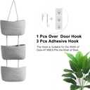 TeoKJ Over the Door Hanging Basket, 3-Tier Woven Cotton Wall-Mounted Storage Organizer Bag Decorative Hanging Nursery Baskets, Gray