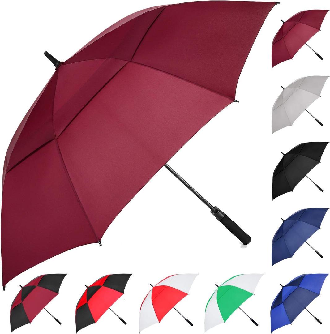 MRTLLOA Extra Large Golf Umbrella, 46.5 Inch Automatic Open, Oversize Double Canopy Vented Windproof Waterproof Sports Umbrellas for Rain