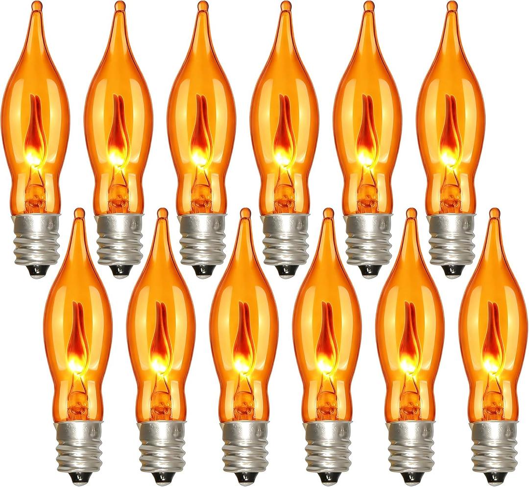 FANHONSE Flicker Flame Light Bulbs, Orange Flame Replacement Bulbs E12 Candelabra Base Light Bulbs for Electric Window Candles Halloween Indoor Outdoor String Lights, 1 Watt, 120 Volt(12 Pack), Pack Of 2