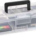JUXYES Plastic Carry Storage Box with Removable Dividers, Clear Art Craft Supply Storage Bin Sewing Box With Handle Lid, 2 Layers Stationery Storage Case for School/Office Supplies (1 Pack, Black)