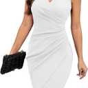 IHOT 2026 Women's Sexy V Neck Sleeveless Faux Wrap Ruched Sheath Bodycon Cocktail Party Work Dress (White, S)