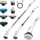 Cordless Electric Spin Scrubber with Extendable Long Handle | 3 Speed Modes, LED Light, 7 Replaceable Brush Heads, Works for Bathroom, Tub, Floor, Tile, Grout Cleaning
