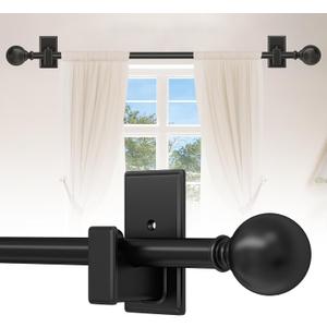 Black Curtain Rods No Drilling-Adjustable No Drill Curtain Rods for Windows 36-88" with Adhesive Brackets for Bedroom Apartment Renter Friendly,5/8" Small French Door Sash Rod Easy Install