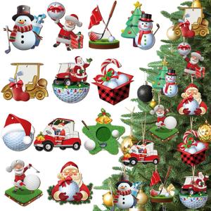 Vinsot 36 Pcs Golf Christmas Ornaments Santa Claus Snowman Wood Winter Decorative Hanging Ornaments Golf Cart Christmas Decorations for Xmas Tree Golfer Gifts Window Home Kitchen Party Decor