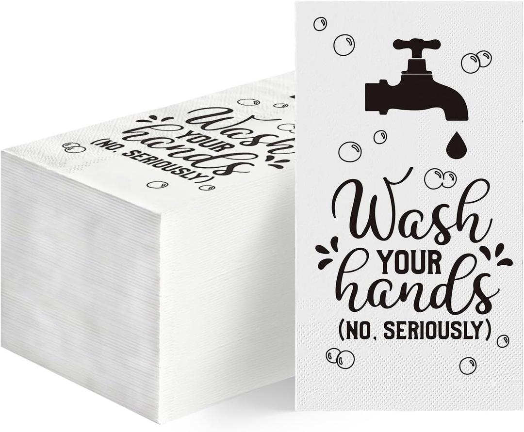 2 x Horaldaily 50 Disposable Paper Napkin Decorative Guest Napkins, Wash Your Hands White Hand Towel for Bathroom Room