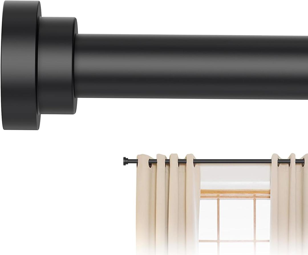 Black Curtain Rods for Windows 28 to 48 Inch, 5/8" Diameter Heavy Duty Metal Stainless Steel Adjustable Small Drapery Rod With Bracket