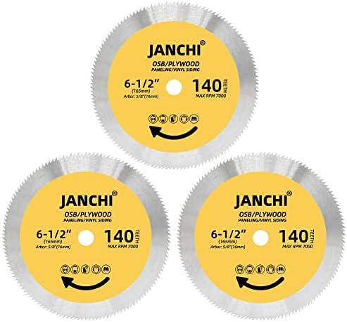 3Pack 6-1/2 Inch 140T Circular Saw Blade, Plywood, OSB, Paneling and Vinyl Siding Fast and Smooth Cutting Saw Blade 5/8 Inch Arbor.