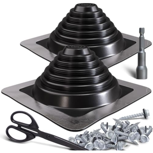 VIVIDA #3 Metal Roof Pipe Flashing Boot Kit, Flexible Roof Jack High Temp Silicone Vent Boot for Pipe OD 1/4" to 5", Square Base, Screws & Hex Socket & Scissors Included, Black, 2 Pack Set of 2