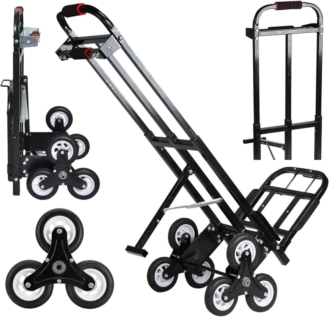 Hand Truck Dolly  6 Years in Service  Stair Climbing Cart, Stair Climber Cart 460 Lb Capacity All Terrain Stair Dolly Heavy Duty with Telescoping Handle and 6 Wheels (Black) 2 Climbing Ropes