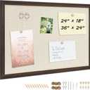 DOLLAR BOSS Bulletin Board with Linen 24'' x 18'' Wood Framed Cork Boards for Walls, Photo Display Pin Board, Decorative Corkboard for Office Home School Dorm Decor with 10 Pushpins, Dark Walnut