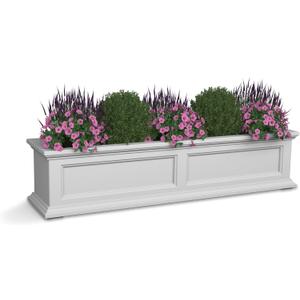 Mayne Fairfield 4ft Window Box - White - Durable Self Watering Resin Planter with Wall Mount Brackets, Plastic (5823-W)
