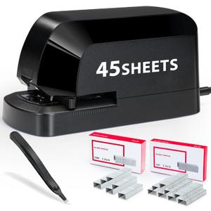 Electric Stapler for Desk Value Pack, 45 Sheet Capacity, Includes 1500 Staples & Staple Remover, No-Jam, Faster Stapling, AC Adapter Powered, Black