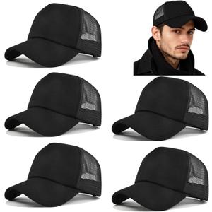 5 Pieces Vintage Washed Plain Baseball Cap Distressed Dad Golf Hat for Men Women (5 Black)