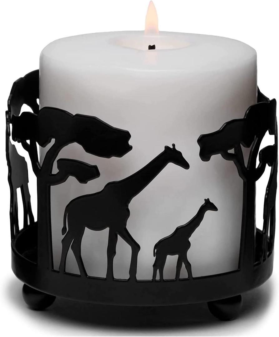 Pillar Candle Holders, Animal Candlestick Holder, Vintage Giraffe Silhouette Candles Tray, Safari Tea Light Candle Stand for Restaurant, Forest Theme Decor, Black Candle Holder for Living Room, Giraffe