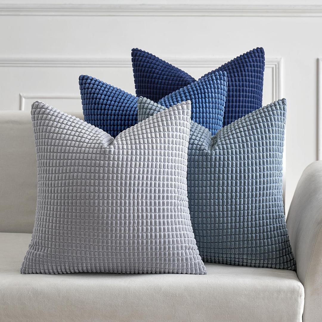 MIULEE Blue Decorative Pillow Covers 20x20 Inch Set of 4 Boho Western Farmhouse Home Decor Couch Throw Pillows Summer Coastal Corduroy Couch Pillowcases Industrial for Sofa Living Room Bed