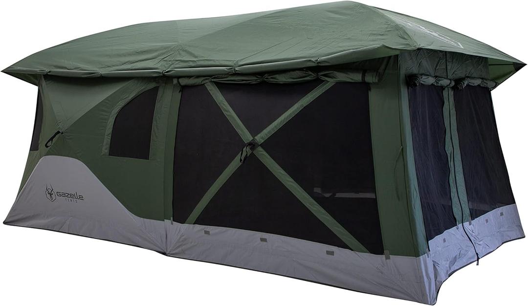 Gazelle T3 Tandem GT350GR Pop-Up Portable Camping Hub Tent, Easy Instant Set up in 90 Seconds, Alpine Green, 6-Person, Family, Overlanding, 82" x 152"