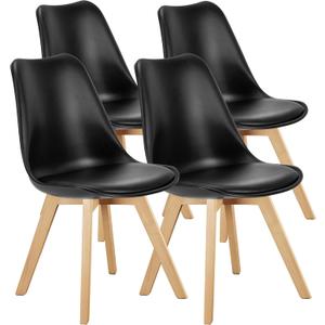 OLIXIS Dining Chairs Set of 4 Kitchen Mid Century Modern Chairs with Wood Legs and PU Leather Cushion for Living Room Bedroom Outdoor Lounge, Black