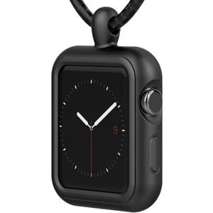 HALLEAST Compatible with Apple Watch Necklace Pendant Silicone Case Cover Replacement for iWatch Pendant Series 9 8 7 6 5 4 3 2 SE SE2 SE3, 38 40 41mm, Black