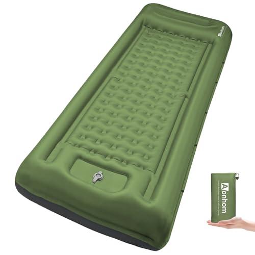 Aonhom Camping Sleeping Pad, 5" Ultralight Inflatable Sleeping Mat with Pillow, Built-in Foot Pump Inflatable Sleeping Pads Compact for Camping Backpacking Hiking Traveling Tent (Green)