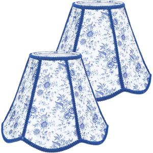 2 Pcs Chinoiserie Scalloped Lamp Shade for Table Lamps Vintage French Toile Countryside Floral Blue and White Scalloped Lamp Shade 6"top x 13"bottom x 10.6"high for Table Lamps Farmhouse
