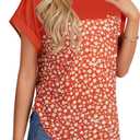 Vrtige Women's Floral Panel Short Sleeve Blouse Round Neck Casual Tops Summer Shirt with Pocket (XL)