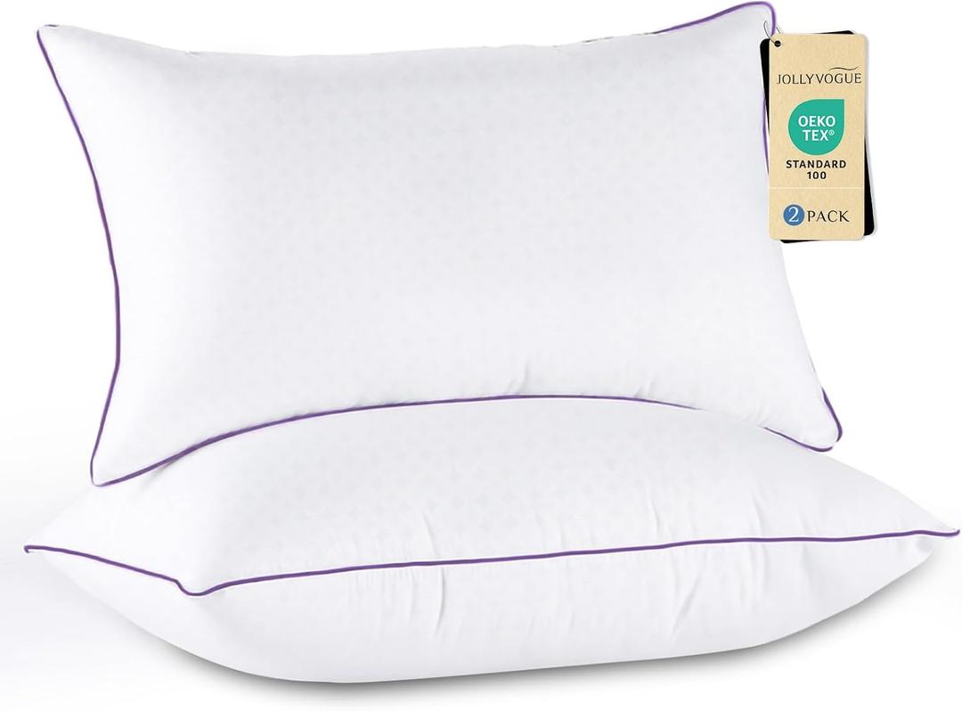 JOLLYVOGUE Firm Pillows Queen Size Set of 2, Supportive Bed Pillows with Oeko-Tex Certified Down Alternative Fill, Luxury Hotel Quality for Back, Stomach and Side Sleepers