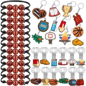 Henoyso 72 Pieces Basketball Birthday Party Favors Set Basketball Keychains Bulk with Adjustable Bracelets Sports Themed Charm Key Chains Bracelets Gifts for Sports Birthday Party Supplies