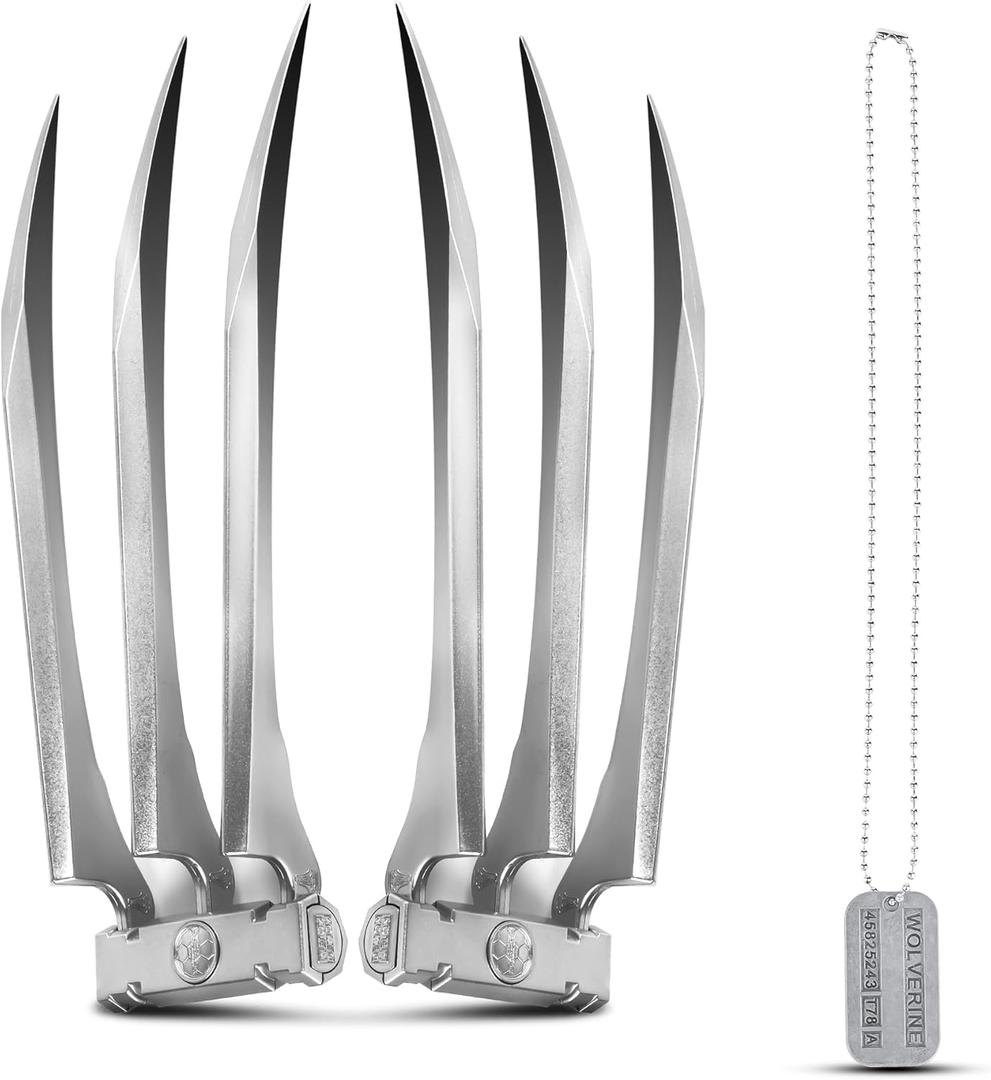 Superhero Claws, Wolverine Claws with Plastic Handles for Adults, Wolf Claws for Halloween Cosplay Props, Set of 2, One Pair Silver