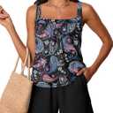 Summer Mae Blouson Womens Tankini Swimsuits 2026 Modest Tummy Control Bathing Suits Swim Shorts with Pockets for Beach (Black, XXXL)