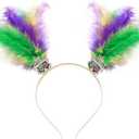 Mardi Gras Headband Glitter Mask Fleur De Lis Feather Headbands for Women Carnival Hairband Holiday Hair Accessories