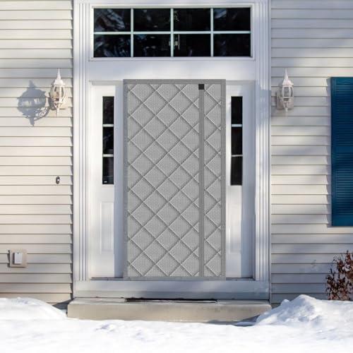 Wohomzy Thermal Door Curtain Fits Doors Size 36"x80"，Curtain Size 39"x82", Magnetic Insulated Curtain Side Open Keep Warm in Winter Cool in Summer,Diamond Pattern,Gray