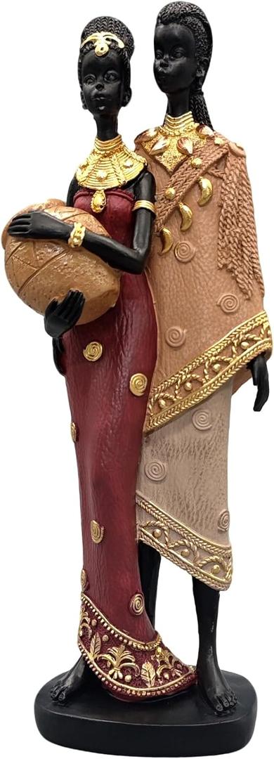 African Statue for Home Decor - 10" Tribal Lovers Couple Sculpture,Vintage Figure Figurines，Living Room/Study/Office/Bookshelf/Desktop for Housewarming/Anniversary
