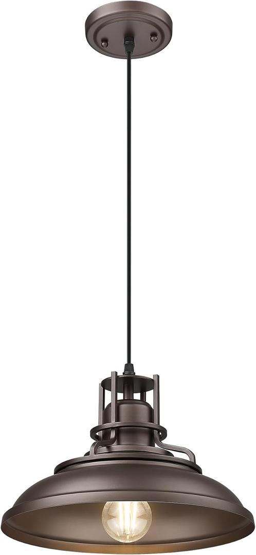 FEMILA Farmhouse Pendant Light,12" Barn Vintage Hanging Light Fixture for Kitchen Island, Adjustable Height,Oil Rubbed Bronze Finish, 4FY15-MP ORB