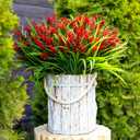 AXYLEX Artificial Flowers for Outdoors Plants - 20 Bundles Fake Lavender Plastic Faux Monkey Grass UV Resistant for Home Decorations (20, Red)