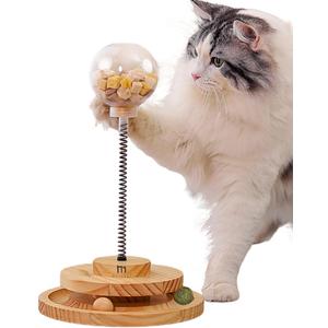 Marchul Cat Ball Toy with Treat Ball, KittenTreat Dispenser Toy with Roller Track Catnip Balls, Interactive Cat Toys Wooden for Indoor Kitten, Food Toy with Automatic Slow Feeder